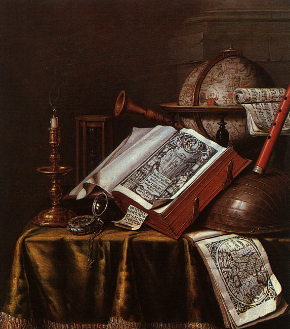 Still-Life with Musical Instruments, Plutrach's Lives, & a Celestial Globe