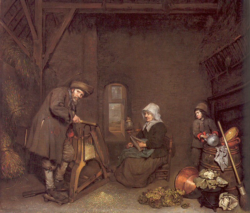 Chaff Cutter with a Woman Spinning and a Young Boy
