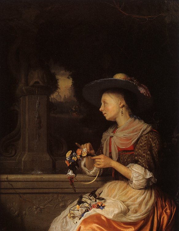 Young Woman Weaving a Garland