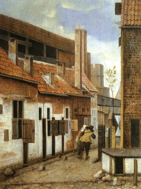 Street Scene with Two Figures Walking Away